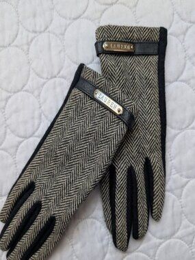Lauren Ralph Lauren Women`s Black Tweed Wool Cashmere Gloves Size S